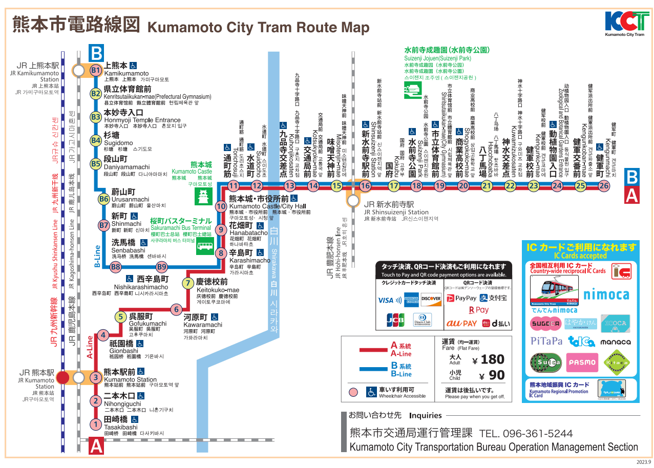 熊本市路面電車一日券┃水前寺/熊本城秋楓春櫻 熊本熊廣場 屋台村推天草大王 商店街藥粧COCOSA超市 半夜唐吉訶德