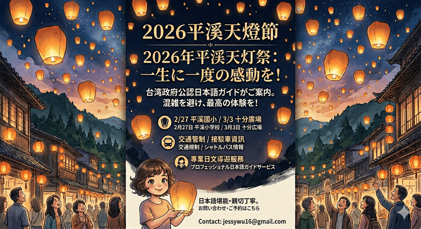2026平溪天燈節┃一生必看的感動 日文導遊帶您飛越人潮！2026年平渓天灯祭一生に一度の感動を！日本語ガイドが混雑を避け、最高の体験ご案内